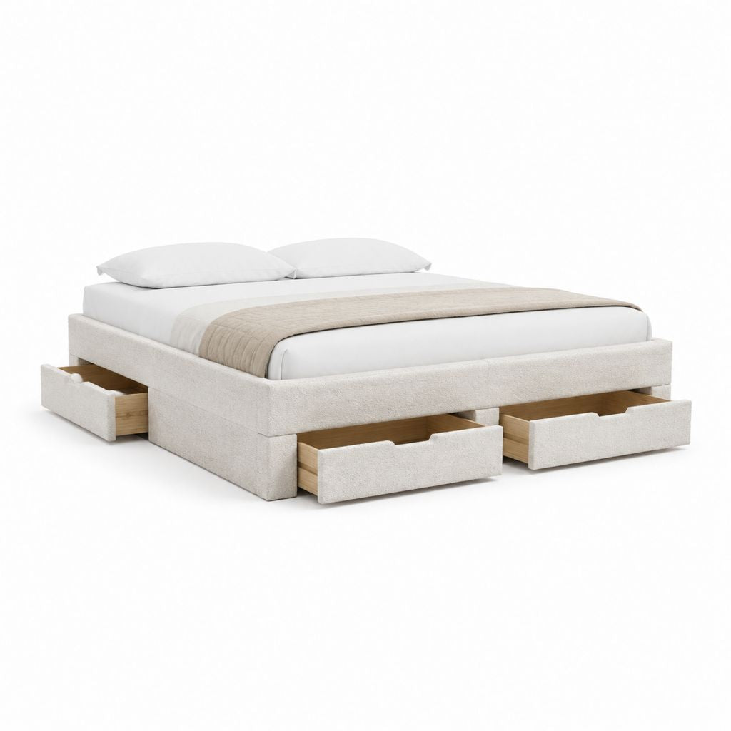 Polsterbett mit 4 Schubladen Creme Polyester Rechteckig für Matratze 160 x 200 cm 220 x 170 x 95 cm