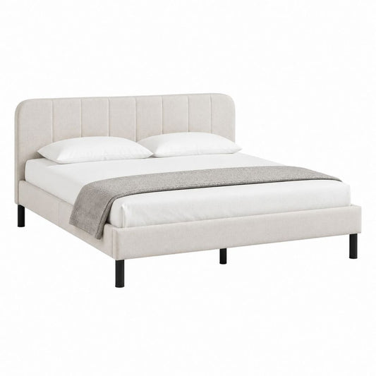 Polsterbett Bettgestell Beige Polyester rechteckig mit Kopfteil 160 x 200 cm