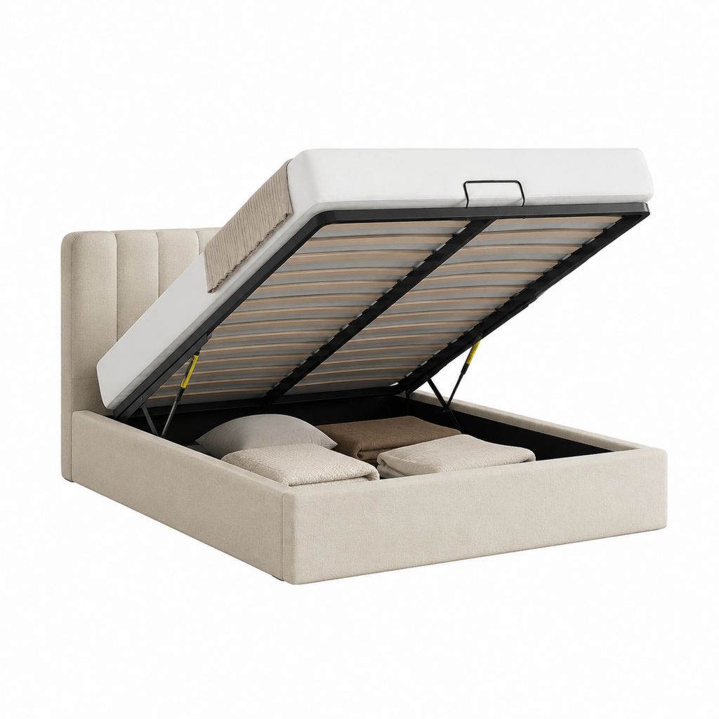 Polsterbett mit Stauraum Beige Polyester Rechteckig 160 x 200 cm
