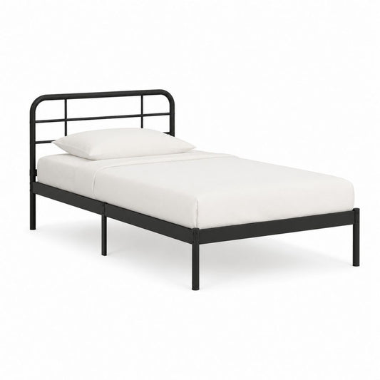 Metallbett Bettgestell Schwarz pulverbeschichteter Stahl rechteckig 90 x 200 cm