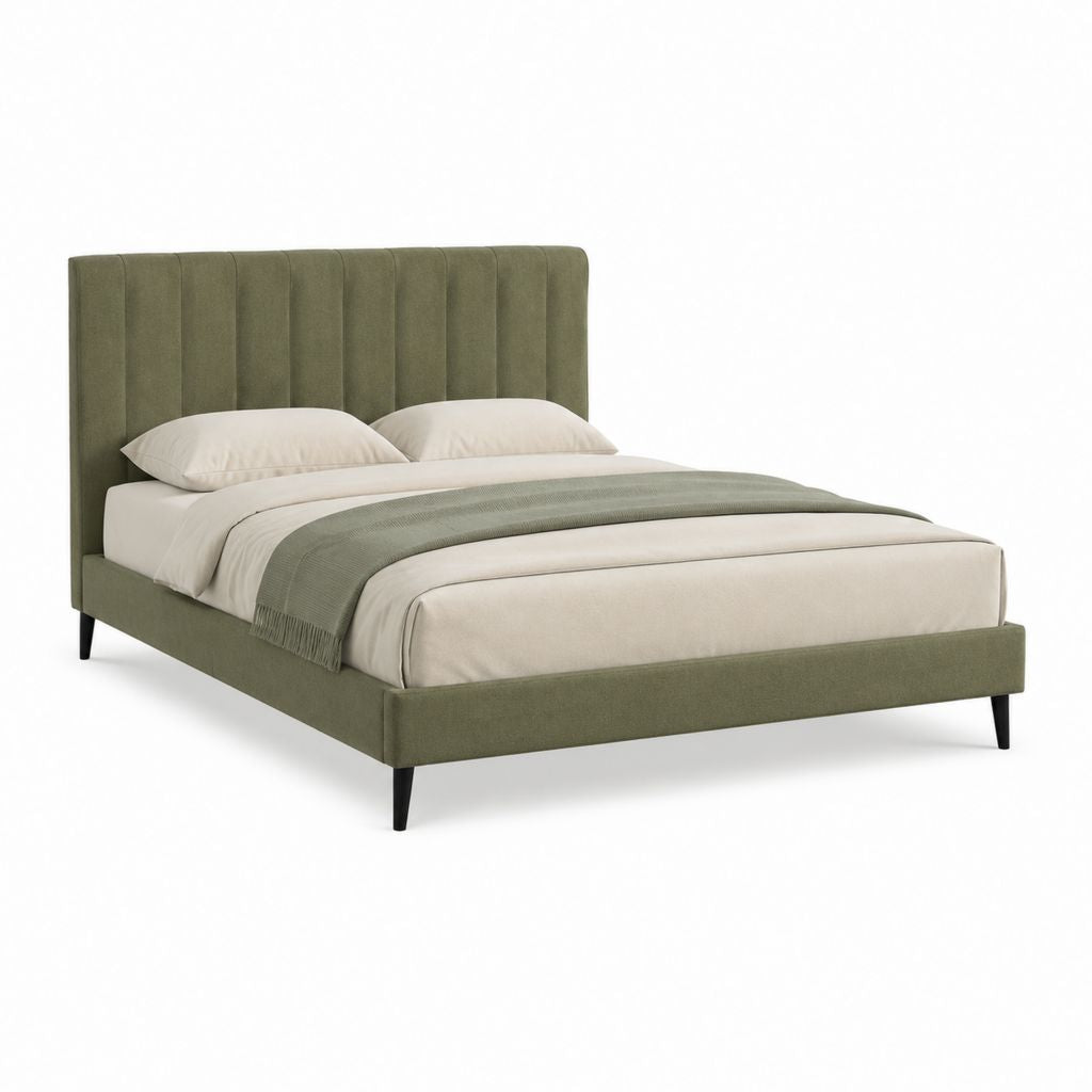 Polsterbett Doppelbett Olivgrün Polyester mit gepolstertem Kopfteil 160 x 200 cm