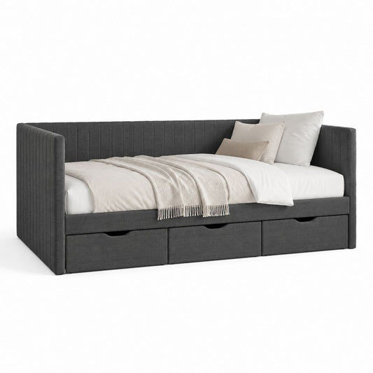 Polsterbett Tagesbett Dunkelgrau Polyester Rechteckig mit 3 Schubladen 90 x 200 cm