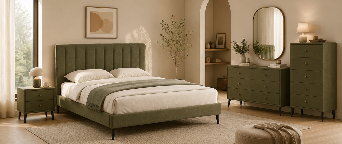 Polsterbett Doppelbett Olivgrün Polyester mit gepolstertem Kopfteil 160 x 200 cm