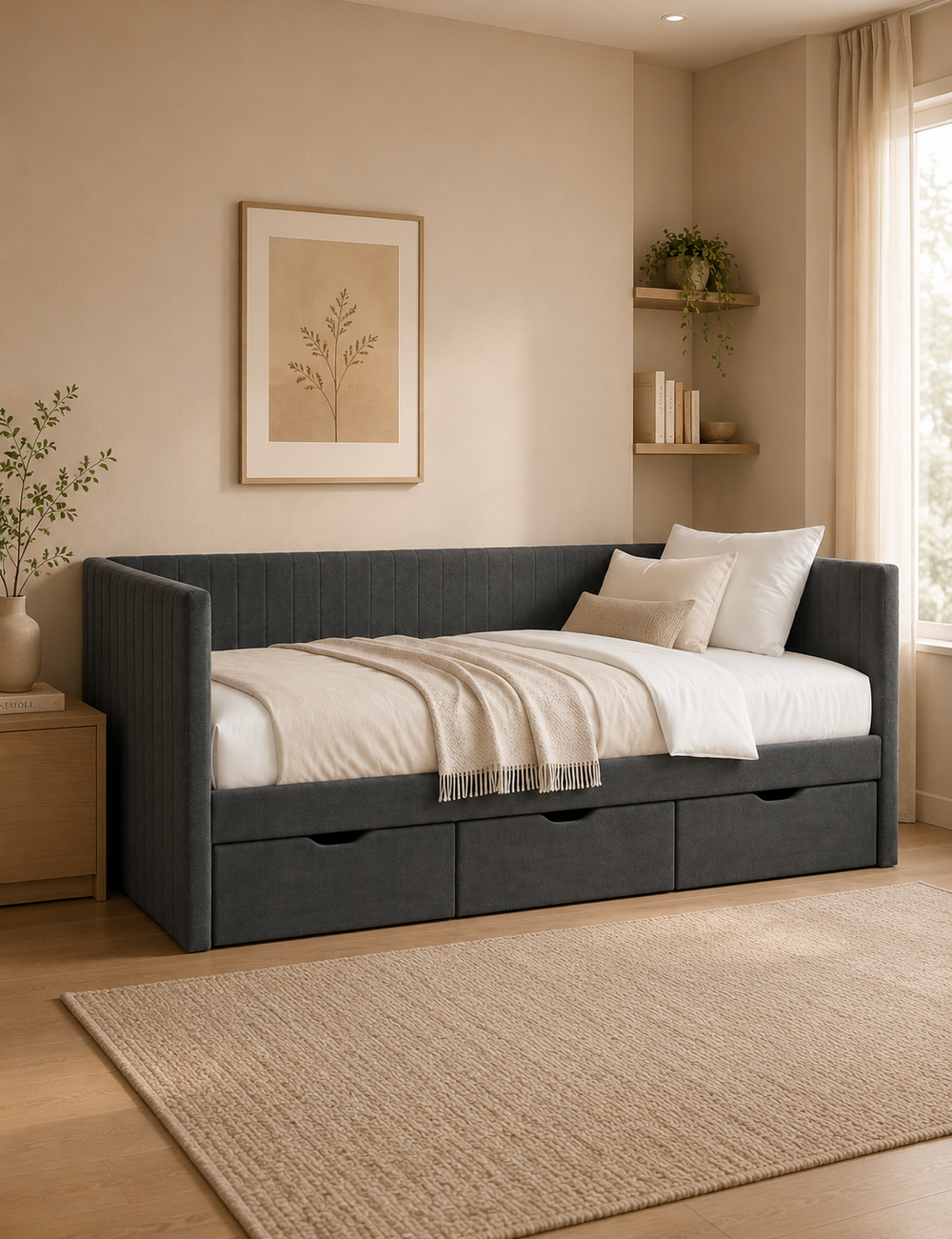 Polsterbett Tagesbett Dunkelgrau Polyester Rechteckig mit 3 Schubladen 90 x 200 cm