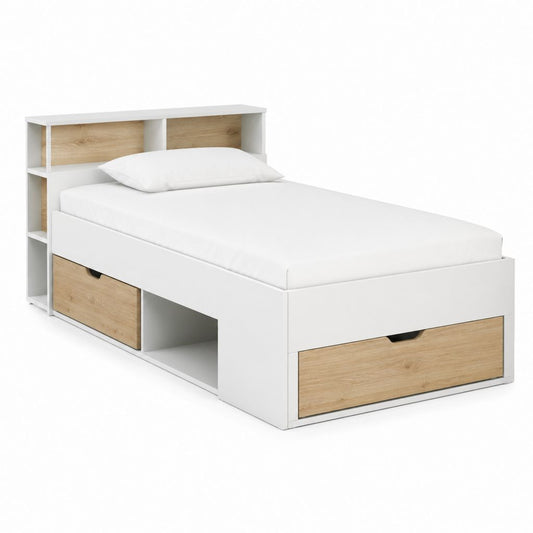Einzelbett mit Stauraum Weiß Eiche Dekor Spanplatte rechteckig 90 x 200 cm
