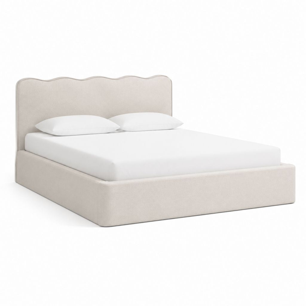 Polsterbett Bettgestell Beige Polyester mit Wellenkopfteil 160 x 200 cm