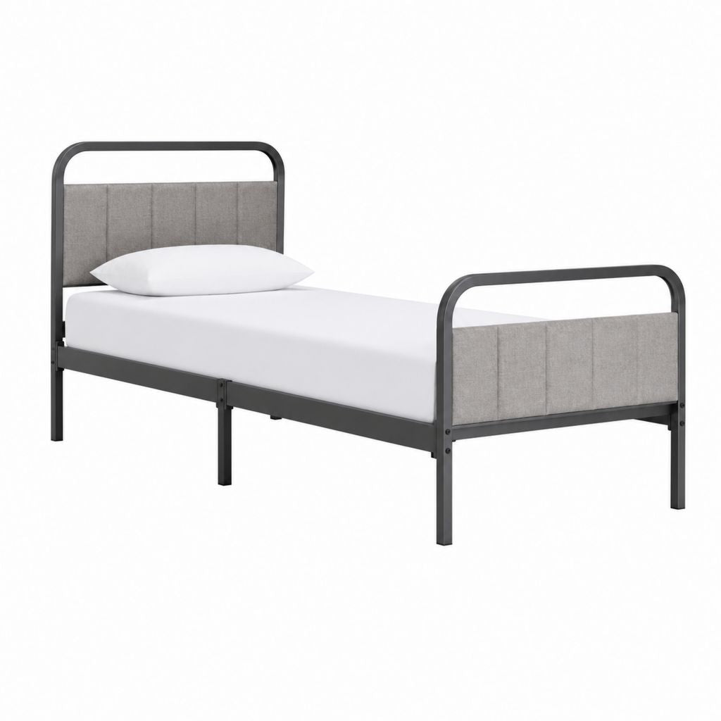 Einzelbettgestell Schwarz Grau aus pulverbeschichtetem Stahl und Polyester Rechteckig 90 x 200 cm