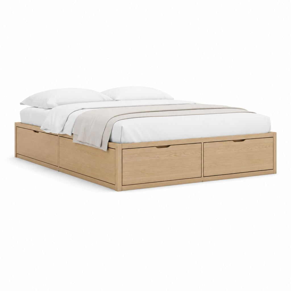 Stauraumbett Doppelbett mit 4 Schubladen in Eiche furniert MDF 160 x 200 cm