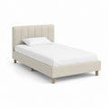 Polsterbett Einzelbett Beige mit Polyesterbezug und Massivholzfüßen 90 x 200 cm