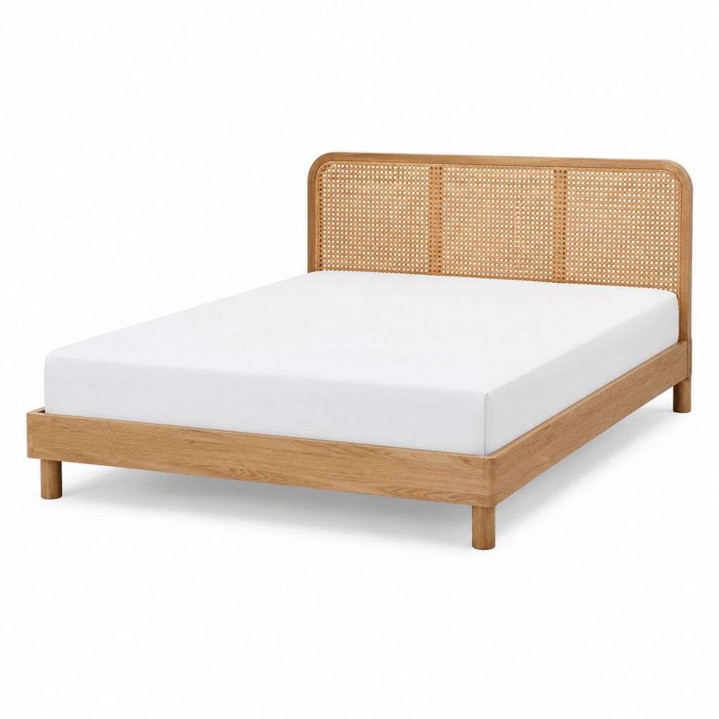 Bettgestell 160 x 200 cm Natur Eichenholz Rattan Rechteckig