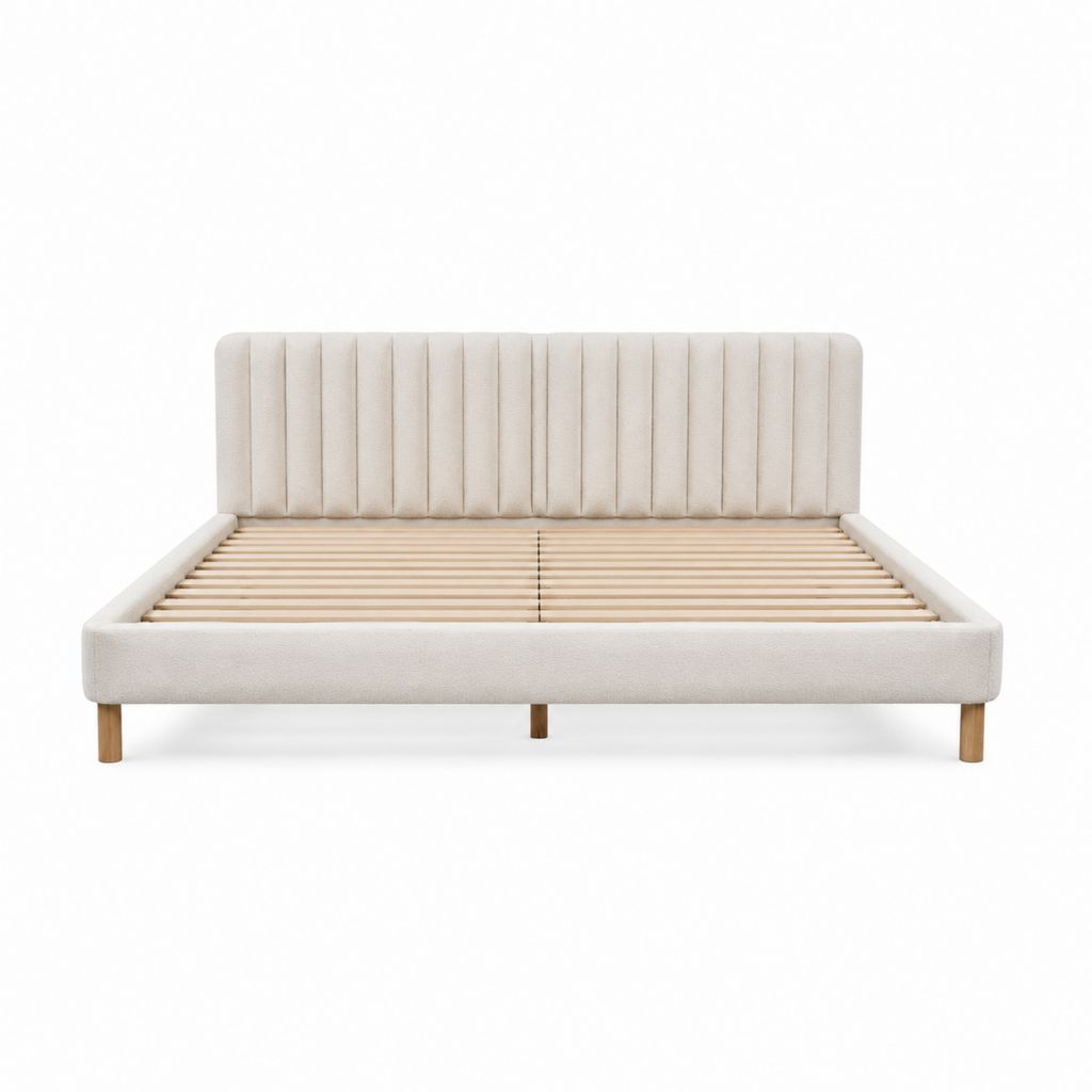 Polsterbettgestell Beige mit Polyesterbezug und Lattenrost 160 x 200 cm