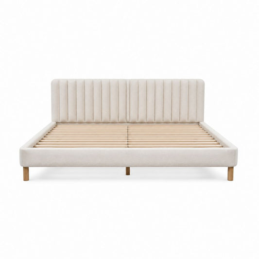 Polsterbettgestell Beige mit Polyesterbezug und Lattenrost 160 x 200 cm