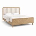 Doppelbett Bettgestell Naturholz mit beige gepolstertem Kopfteil 160 x 200 cm
