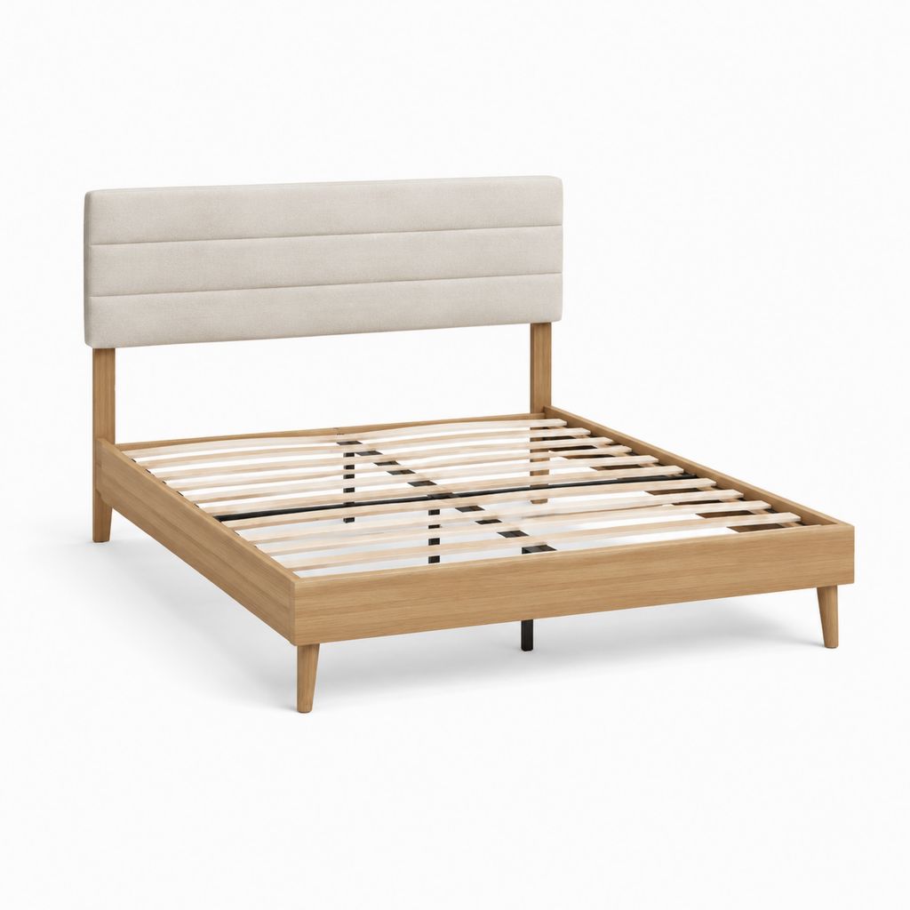 Polsterbettgestell Naturholz Creme mit Lattenrost 160 x 200 cm