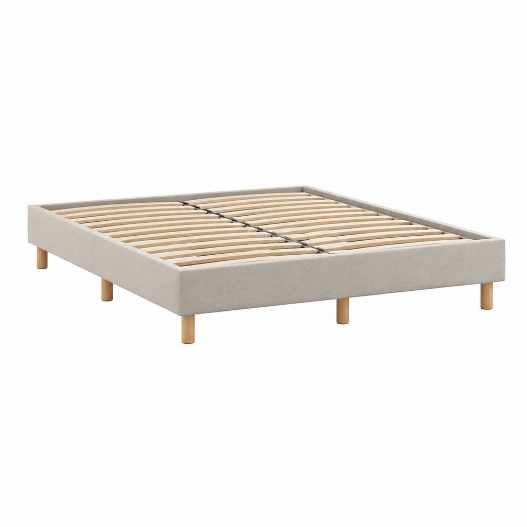 Polsterbettgestell Beige Polyester Rechteckig mit Lattenrost 160 x 200 cm