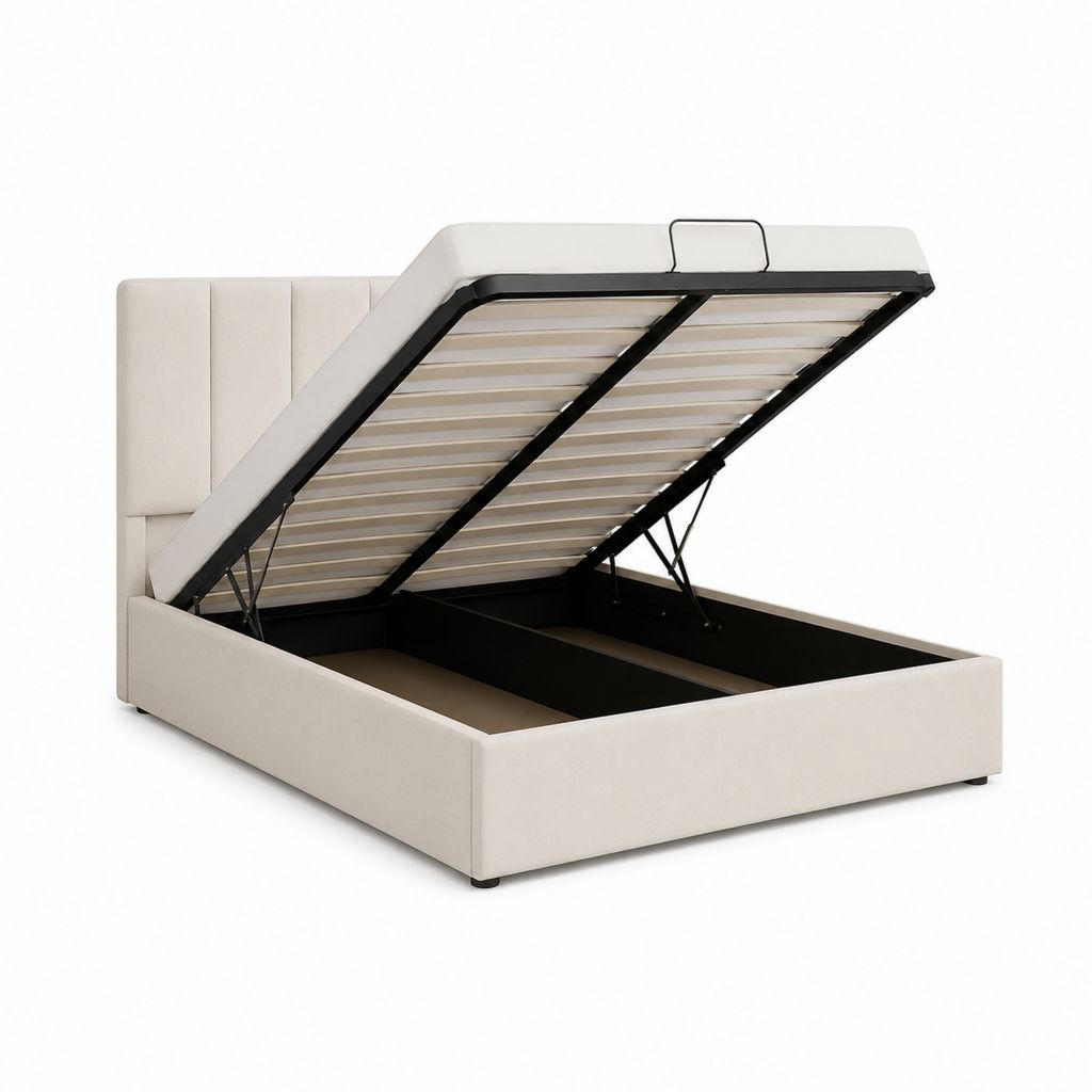 Polsterbett mit Stauraum Beige Polyester-Samt 160 x 200 cm