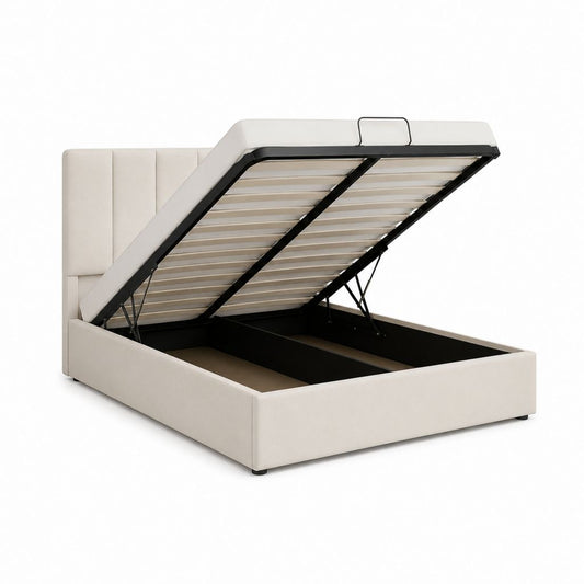 Polsterbett mit Stauraum Beige Polyester-Samt 160 x 200 cm