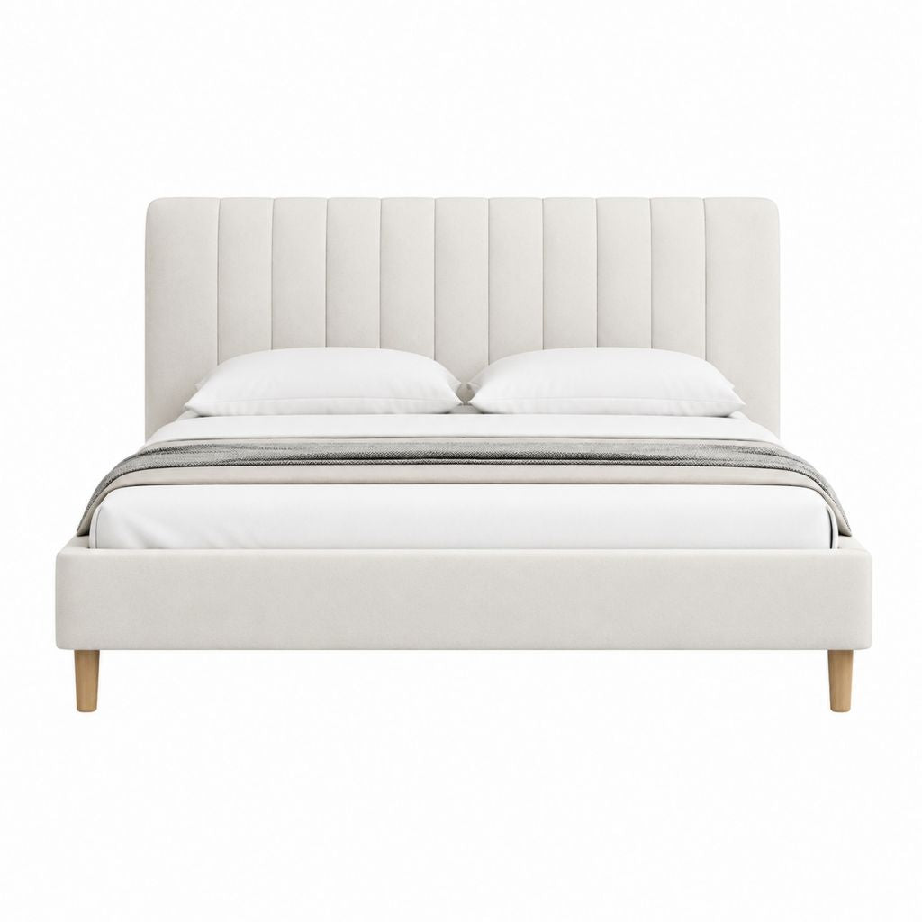 Polsterbett Doppelbett Cremeweiß Polyester Rechteckig Liegefläche 160 x 200 cm