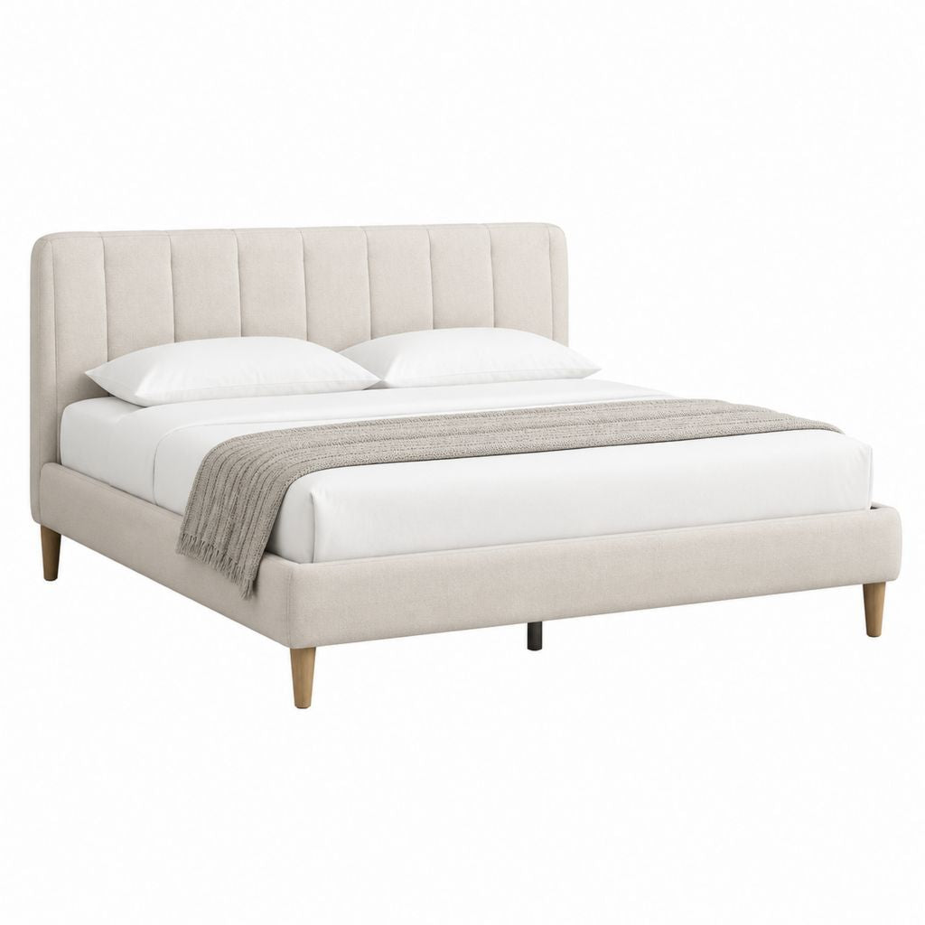 Polsterbett Doppelbett Beige Polyester mit gepolstertem Kopfteil 160 x 200 cm